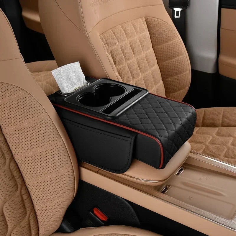 Enhance Your Driving Comfort with Our 7.5Cm Thick Car Armrest Cushion – Featuring Tissue & Cup Holders!